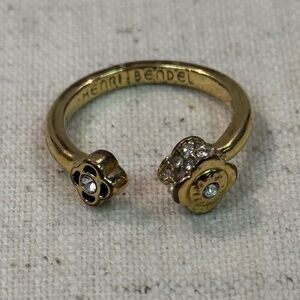 Henri Bendel Gold & Crystal Open Cuff Ring Size 7